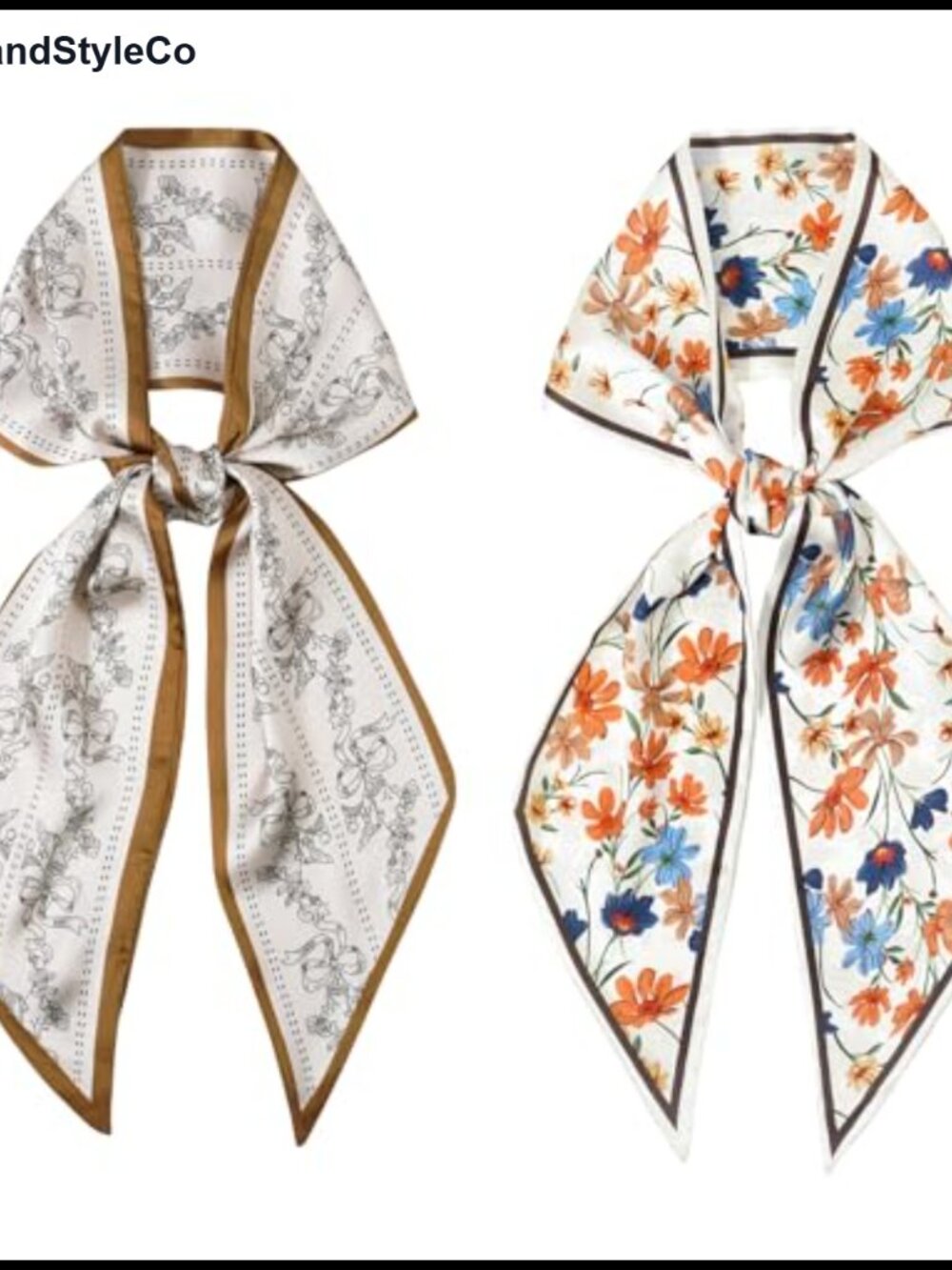 2 Pack Silk Feel Neck Scarf Set Long Purse Scarf for Handbags